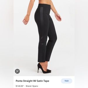 Spanx Ponte Straight Pants w/ satin tuxedo stripes black size m/m petite